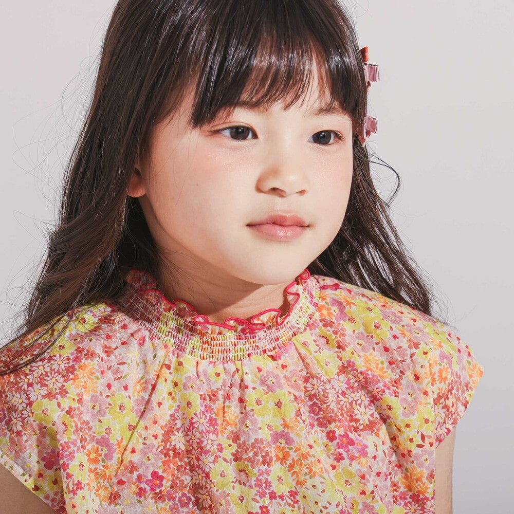 DEVEAUX】水彩風花柄シャーリングブラウス(90~140cm)(140cm DEVEAUX】水彩風花柄シャーリングブラウス(90~140cm)(140cm