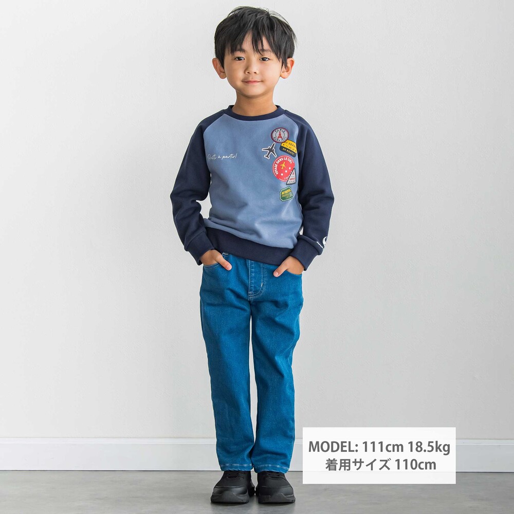 【JALコラボ】ラグラン配色ワッペントレーナー(100~130cm) ブルー 100cm