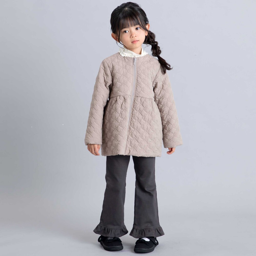 ストレッチツイル裾フリルロングパンツ(90~150cm) ブラック 90cm