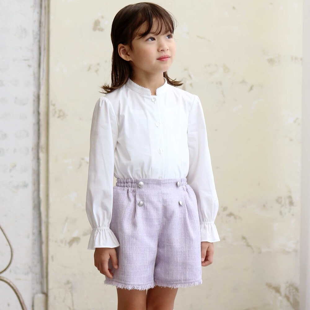 【お揃い】ツイード調フリンジショートパンツ(90~150cm) パープル系 90cm