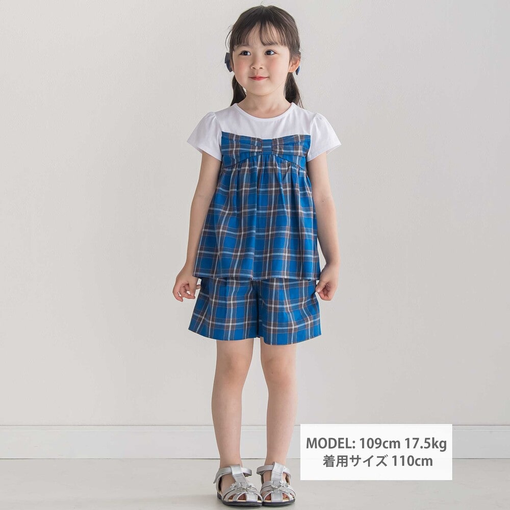 【お揃い】【神戸タータン×BeBe】チェックショートパンツ(90~160cm) ブルー系 90cm