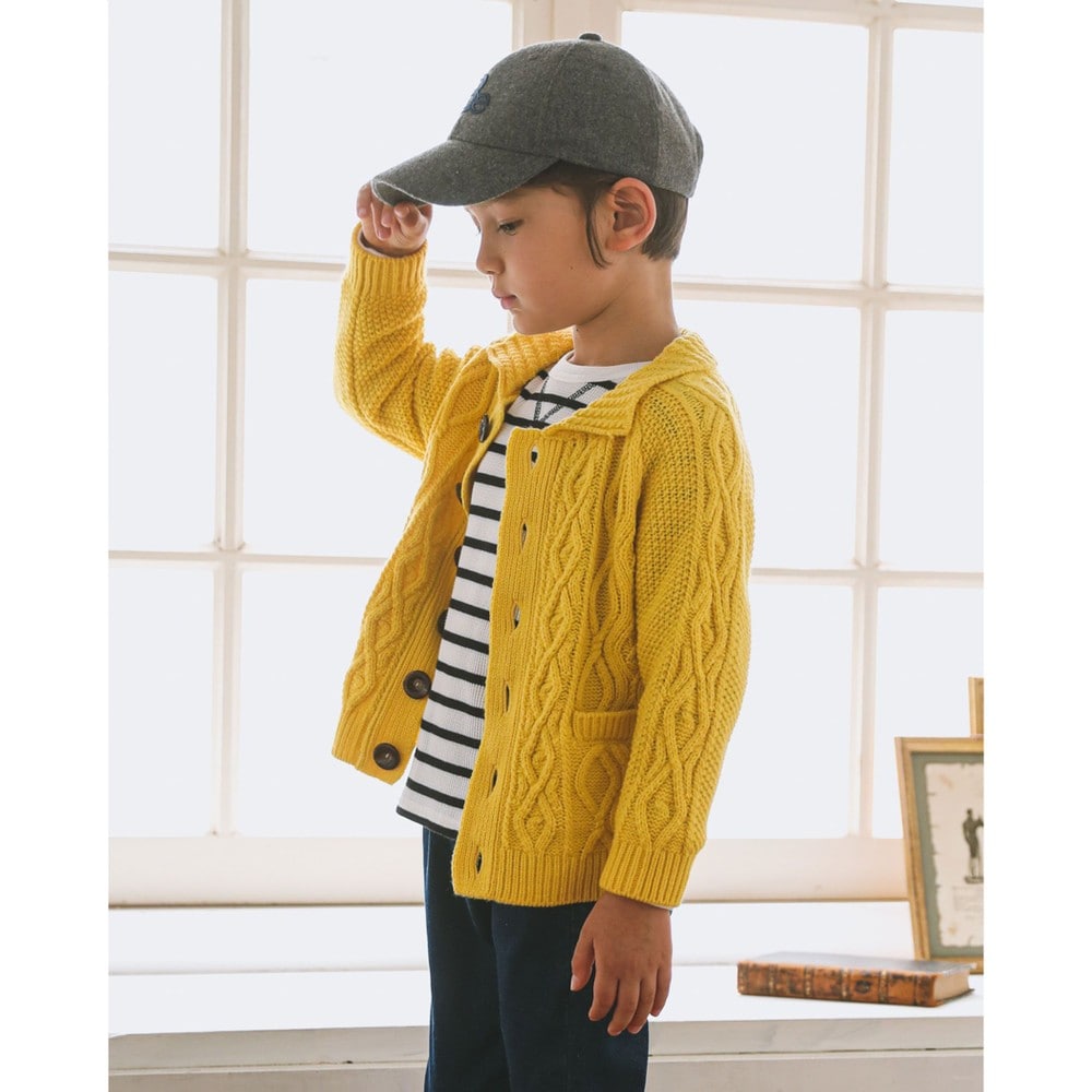 ワッフル コットン ロング スリーブ ボーダー Tシャツ(100cm~140cm) グレー系 130cm