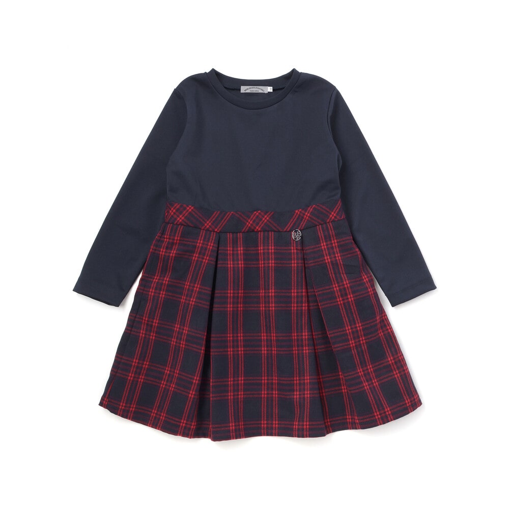 【限定商品】ポンチチェックドッキングワンピース(95~150cm) レッド系 95cm