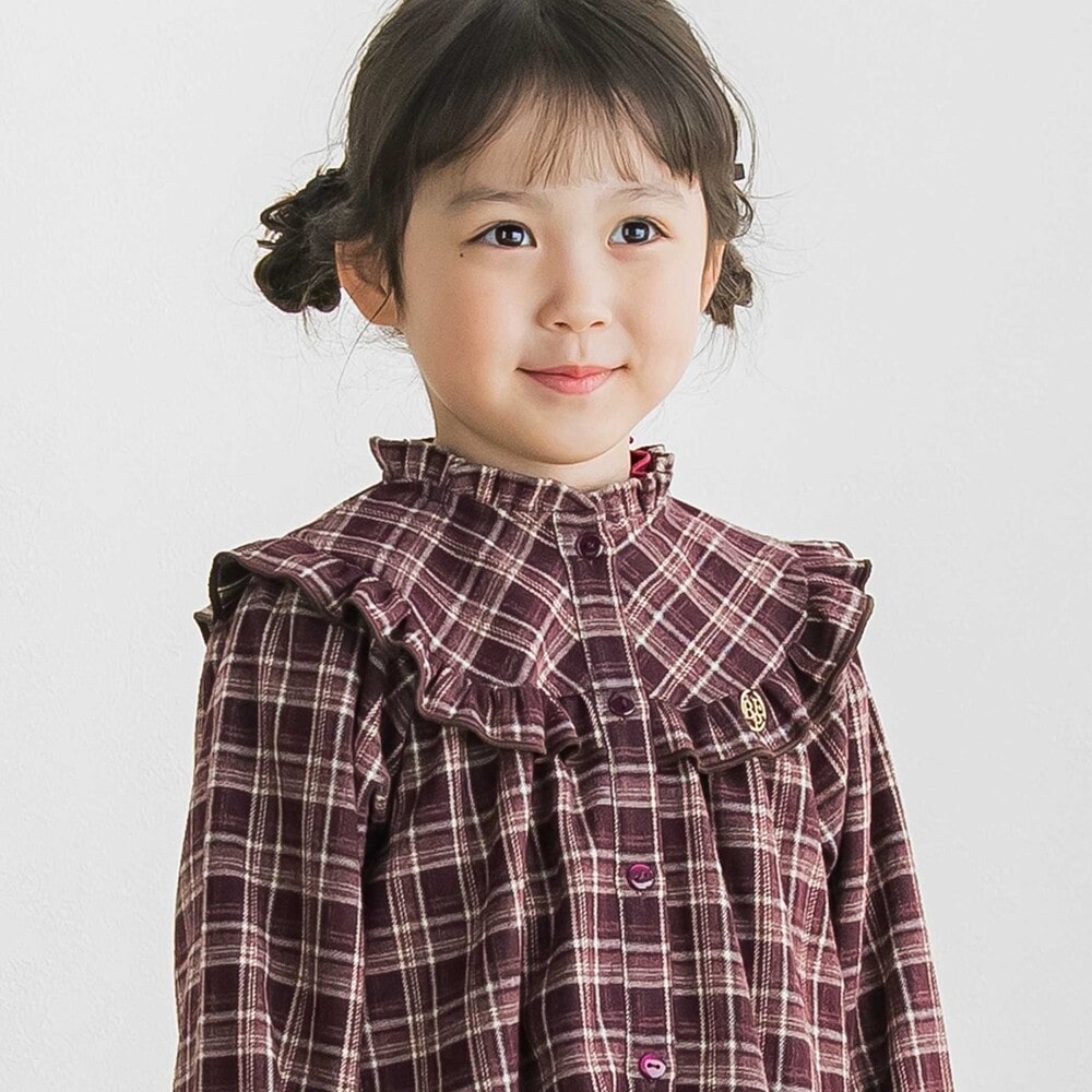 限定商品】ネルチェック柄ワンピース(95～150cm)(95cm レッド系