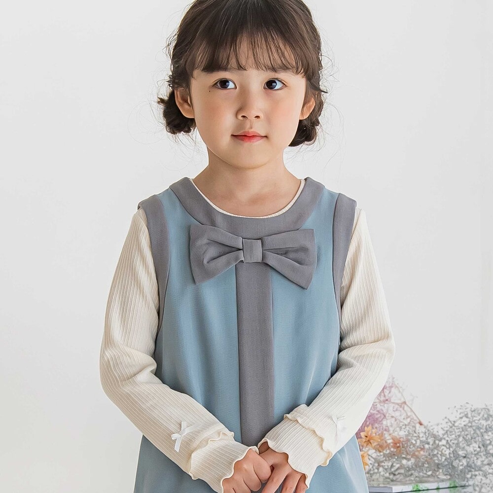 【限定商品】配色リボンジャンパースカート(95~150cm) ブルー系 95cm