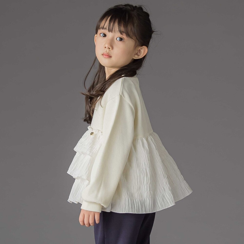 【店舗限定】ニットリブ+フリルトレーナー(95~150cm) ブラック 100cm