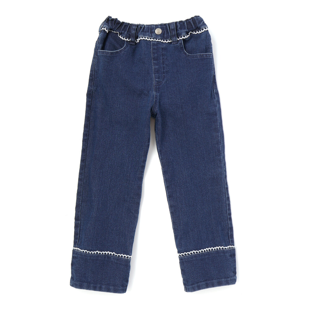 【限定商品】レースストレッチデニムロングパンツ(95~150cm) ネイビー 95cm