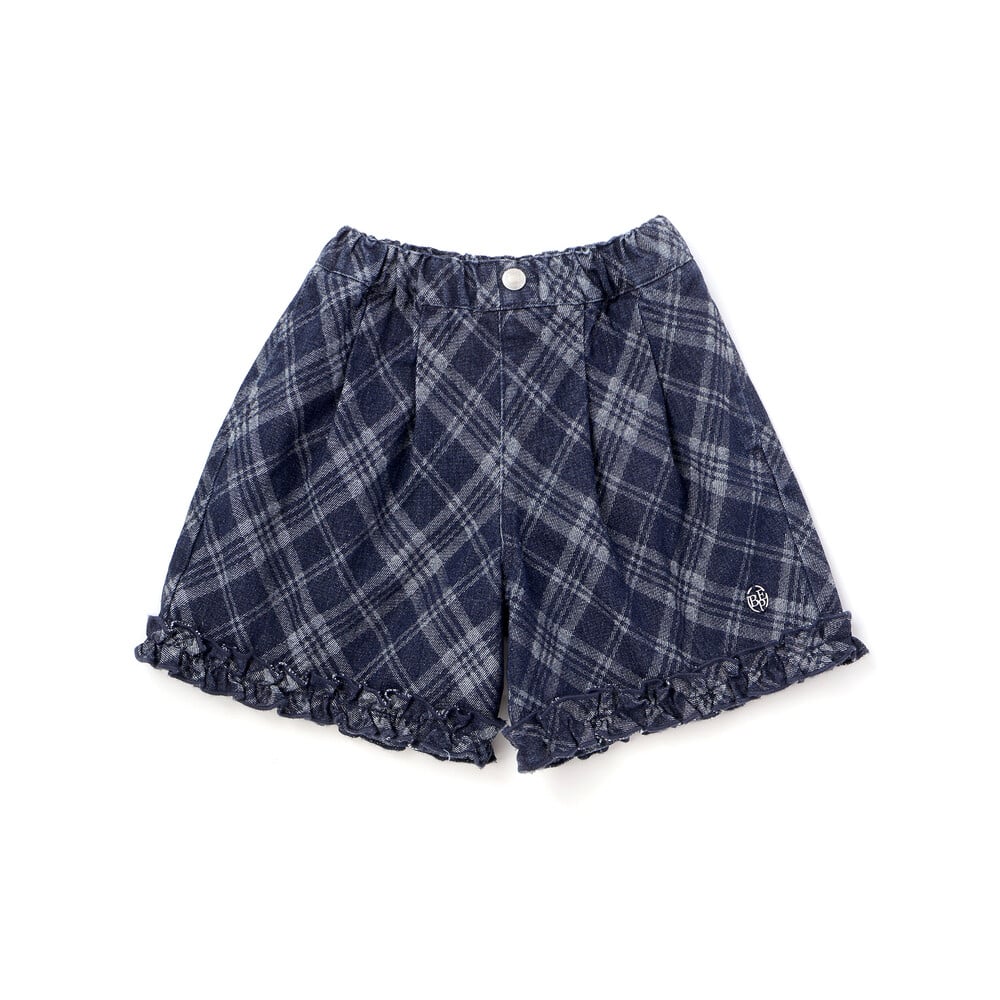 【限定商品】チェック柄デニムキュロットパンツ(95~150cm) ネイビー 95cm