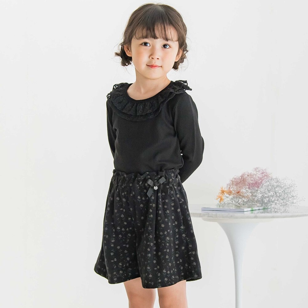 【限定商品】コールテン花柄&粒柄キュロット(95~150cm) ブラック系 95cm