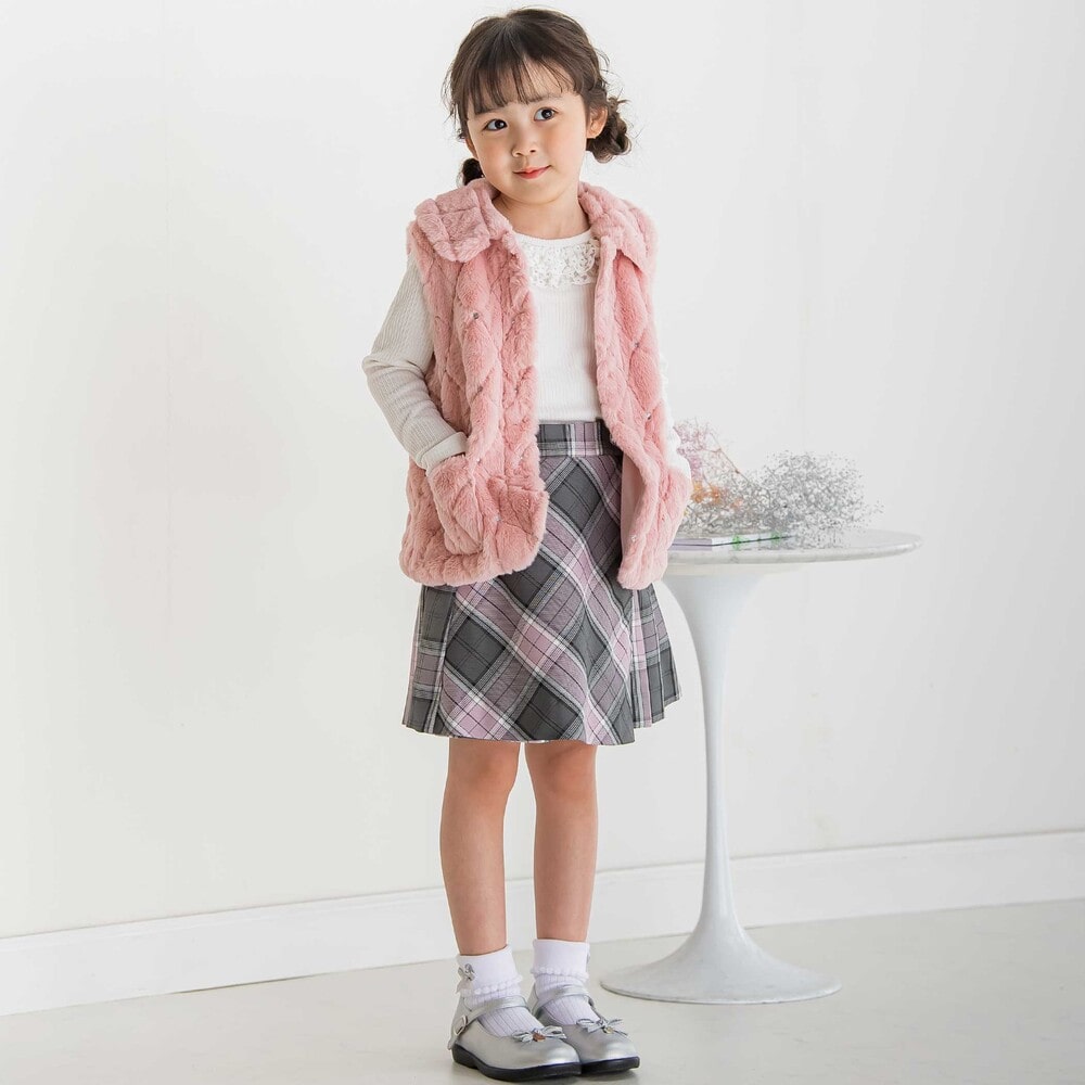 【限定商品】チェック巻きスカートキュロット(95~160cm) ブルー系 95cm