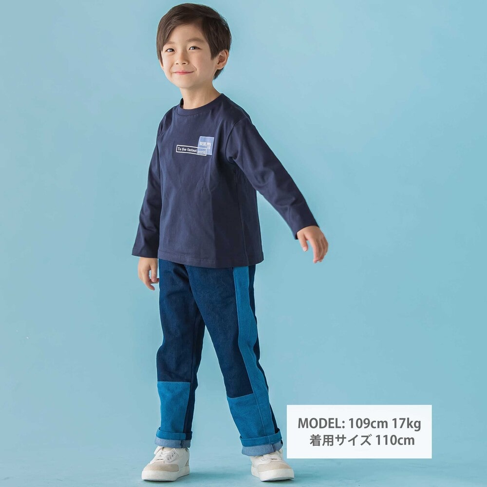 【限定商品】天竺プリントラウンドロゴロングTシャツ(95~160cm) ネイビー 95cm