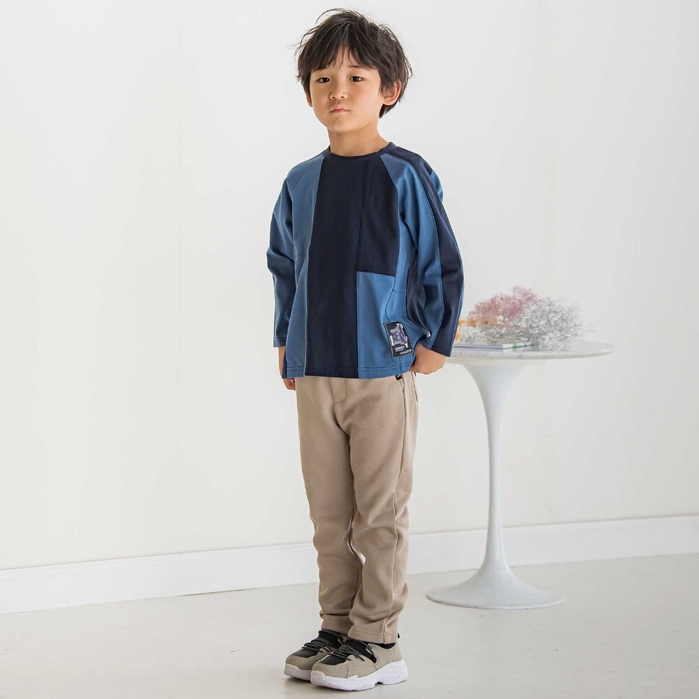 【限定商品】配色切り替えラグランロングTシャツ(95~150cm) ブラック系 95cm