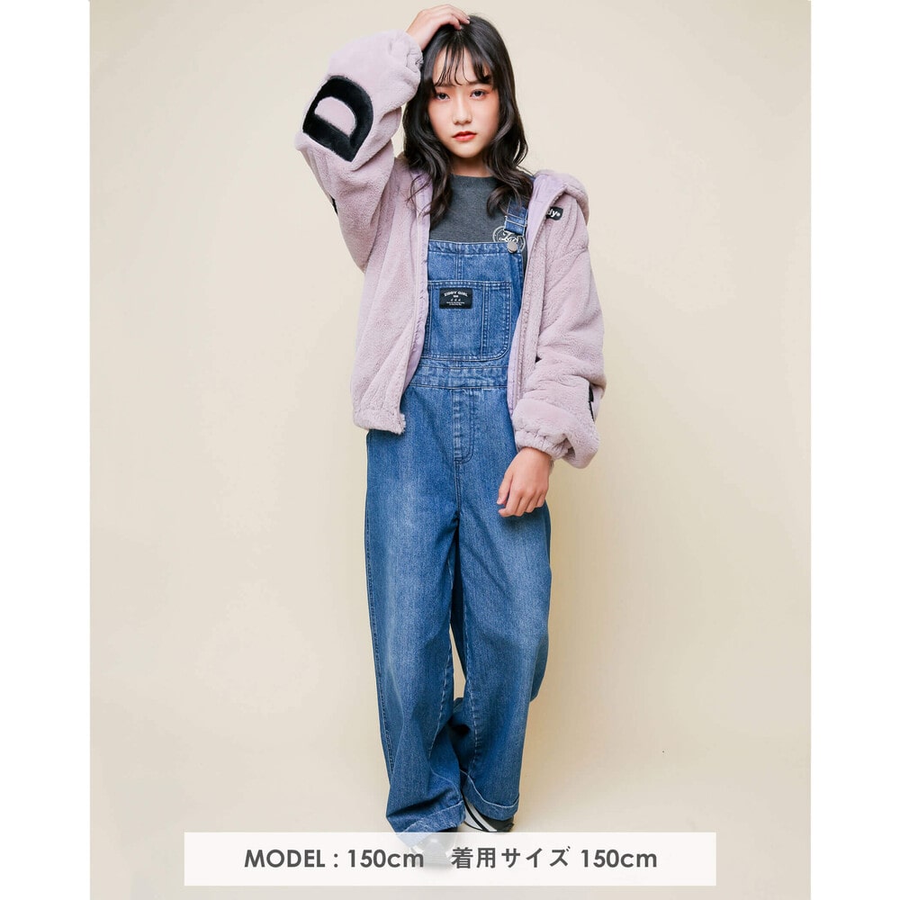 【ニコ☆プチ掲載】 ロゴ ファー フード ジャケット(130cm~160cm) ブラック 130cm