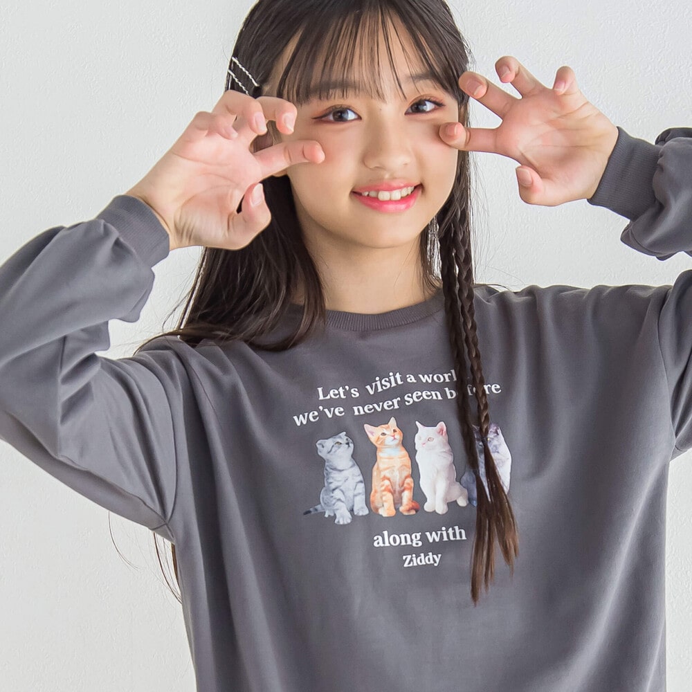 ネコプリント裏起毛トレーナー(130~160cm) ホワイト F(160)