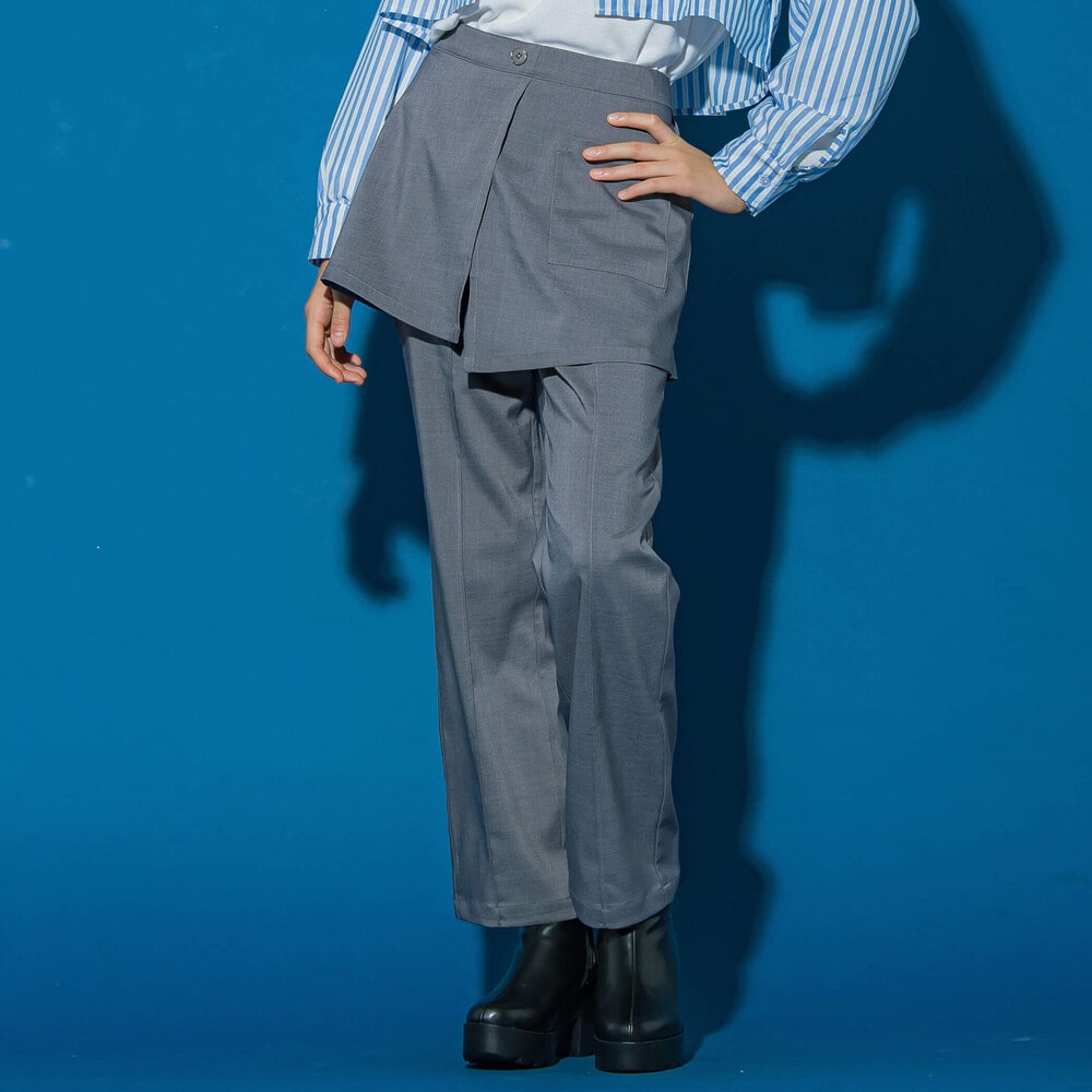 ニコ☆プチ 掲載 】スカートレイヤードパンツ(130~160cm)(130cm グレー