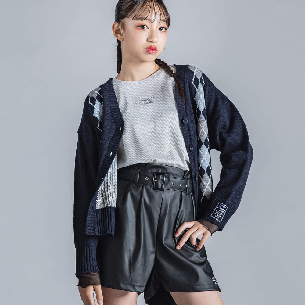 ベルト付きフェイクレザーショートパンツ(130~160cm)(130cm