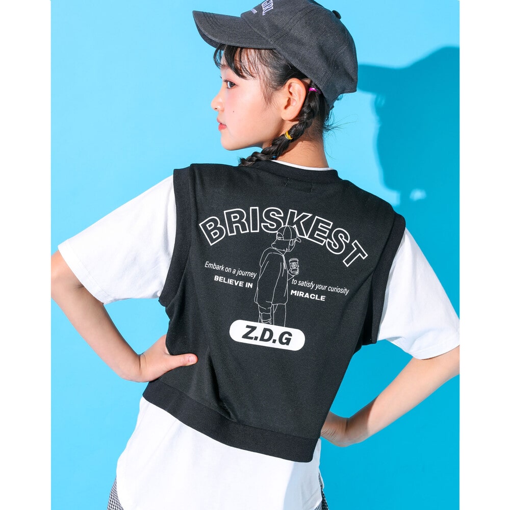 【 ニコ☆プチ 4月号 掲載 】 ネックレス付き ベスト レイヤード風 Tシャツ (130~160cm) ブラック 130cm