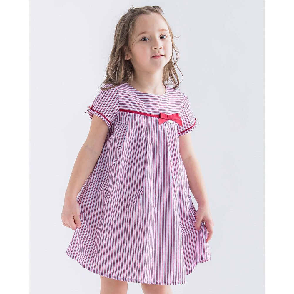 キッズ服女の子用(90cm~)新品　ストライプリボンワンピース（110 cm)