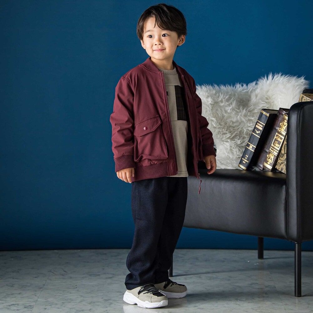 ストレッチナイロンジップアップブルゾン(95~150cm) ボルドー 95cm
