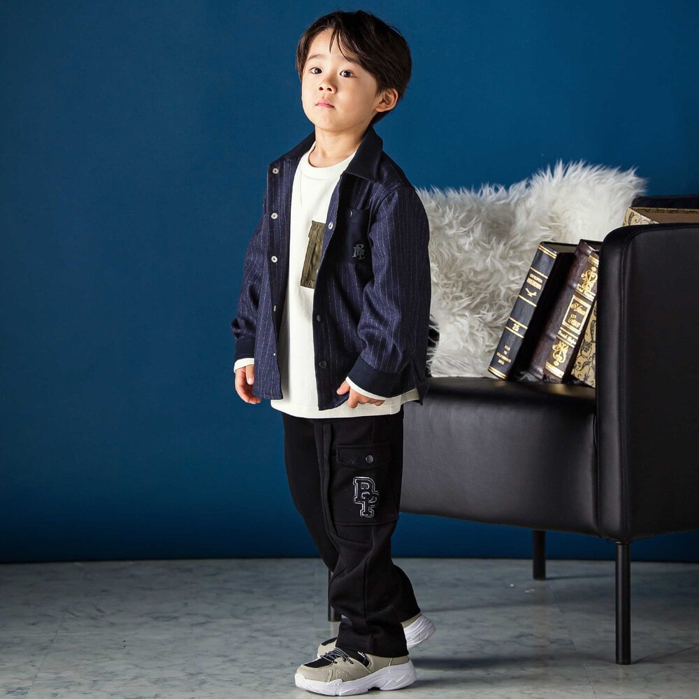 ストライプ長袖ジャケットシャツ(95~150cm) ブラウン系 95cm