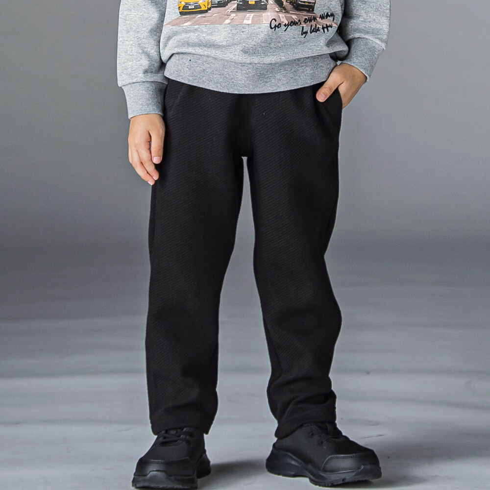 斜めボンディングロングパンツ(95~150cm)(95cm ブラック): ボトム 