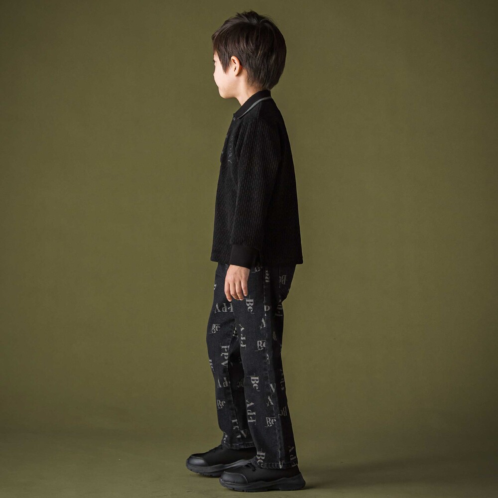 ロゴ総柄ストレッチデニムパンツ(95~150cm) ブラック 95cm