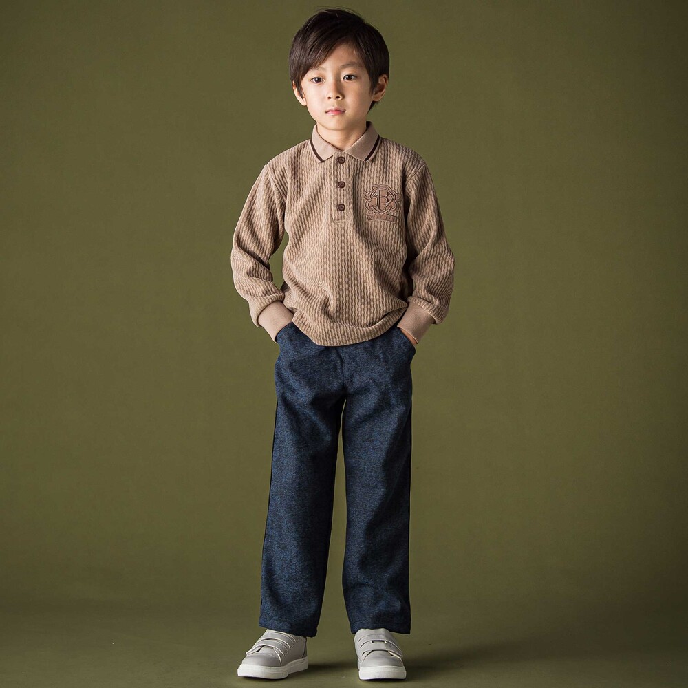 ヘリンボーンパイピングロングパンツ(95~160cm) グレー系 95cm