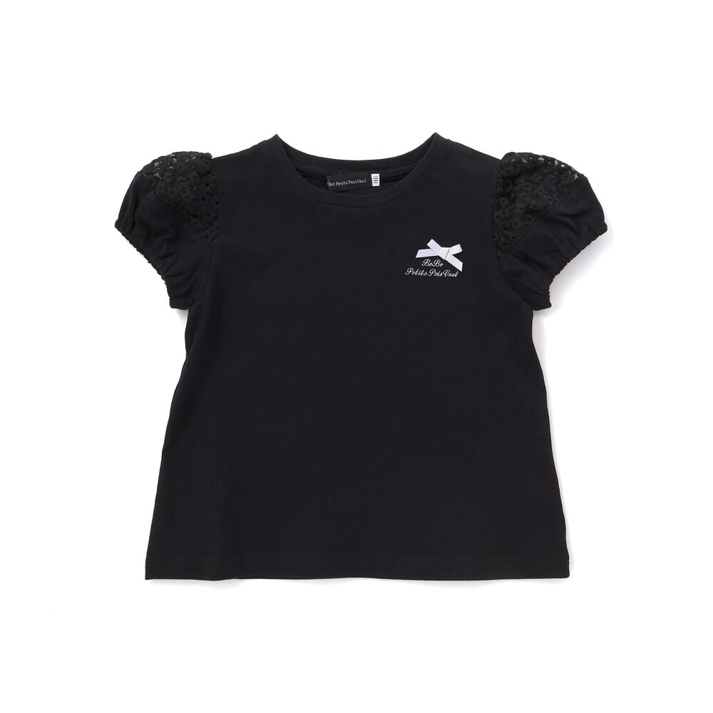 袖花オーガンジー切り替えトップス