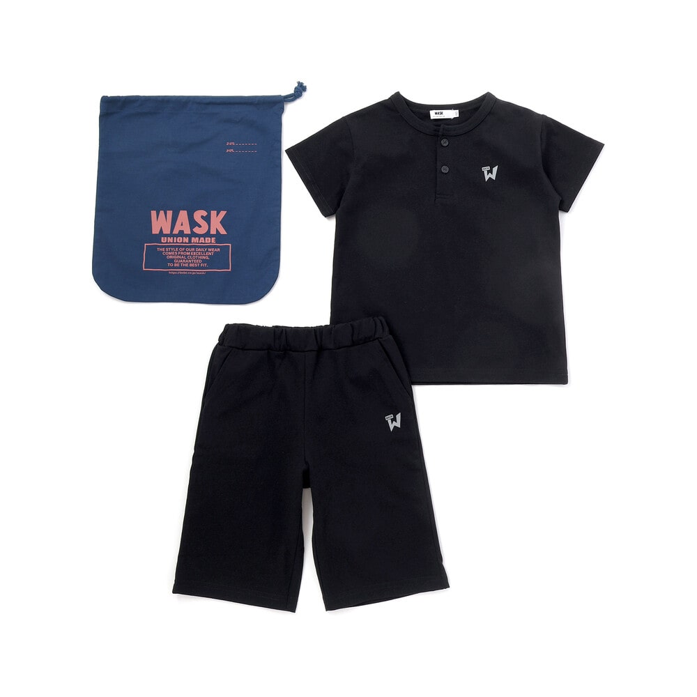 【接触冷感】ヘンリーネックTシャツ&パンツセット(110~160cm) ブラック 110cm