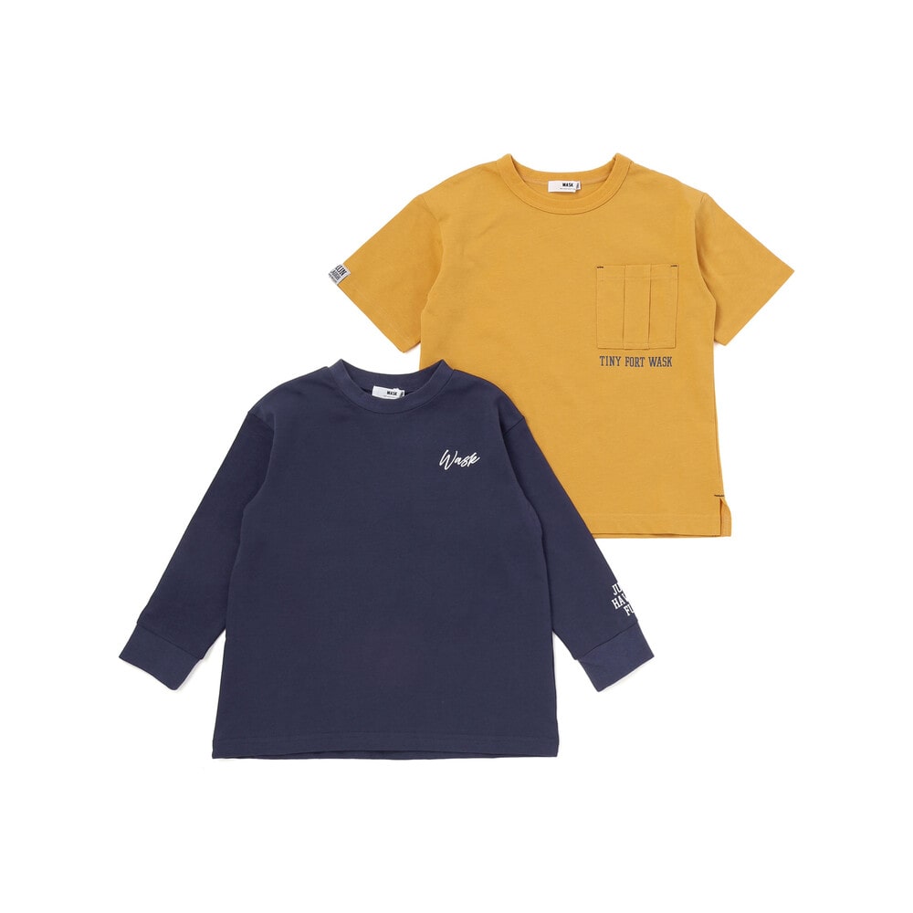 ワークポケット半袖Tシャツ&袖ロゴロンTセット(100~160cm) イエロー 100cm