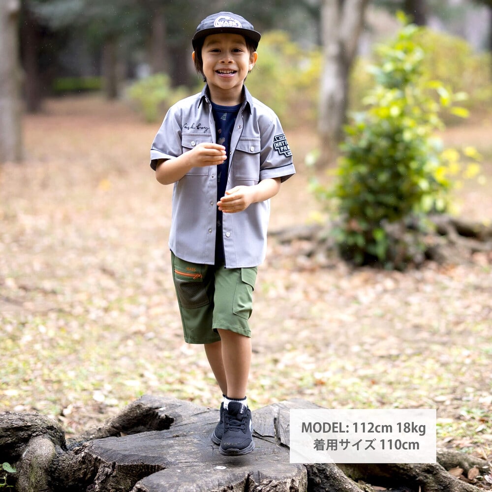 【接触冷感】ファンマートロストレッチパイピングバイカラーシャツ(100~160cm) グレー 100cm