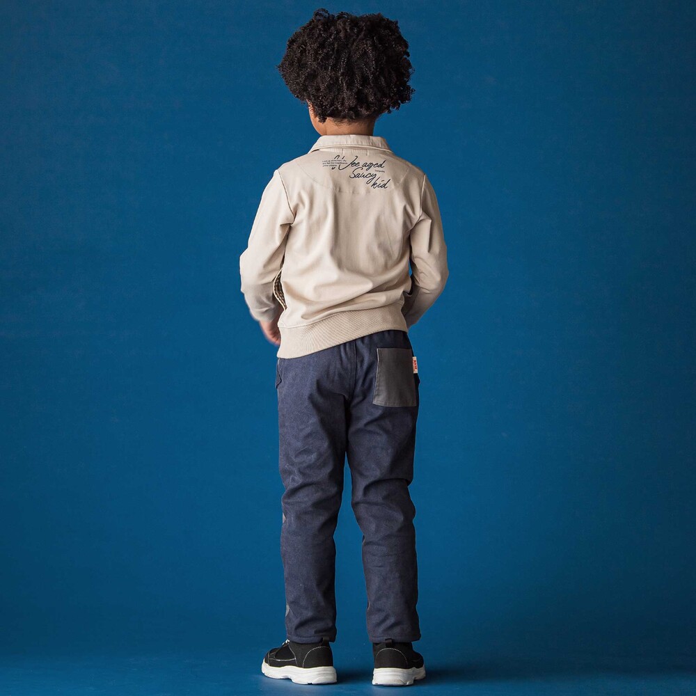 襟付き裏チェックトレーナー(110~160cm) ネイビー 110cm