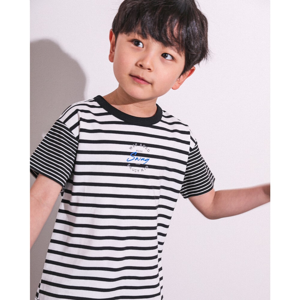 SWAG プリント ボーダー 天竺 Tシャツ (100~160cm) レッド系 100cm