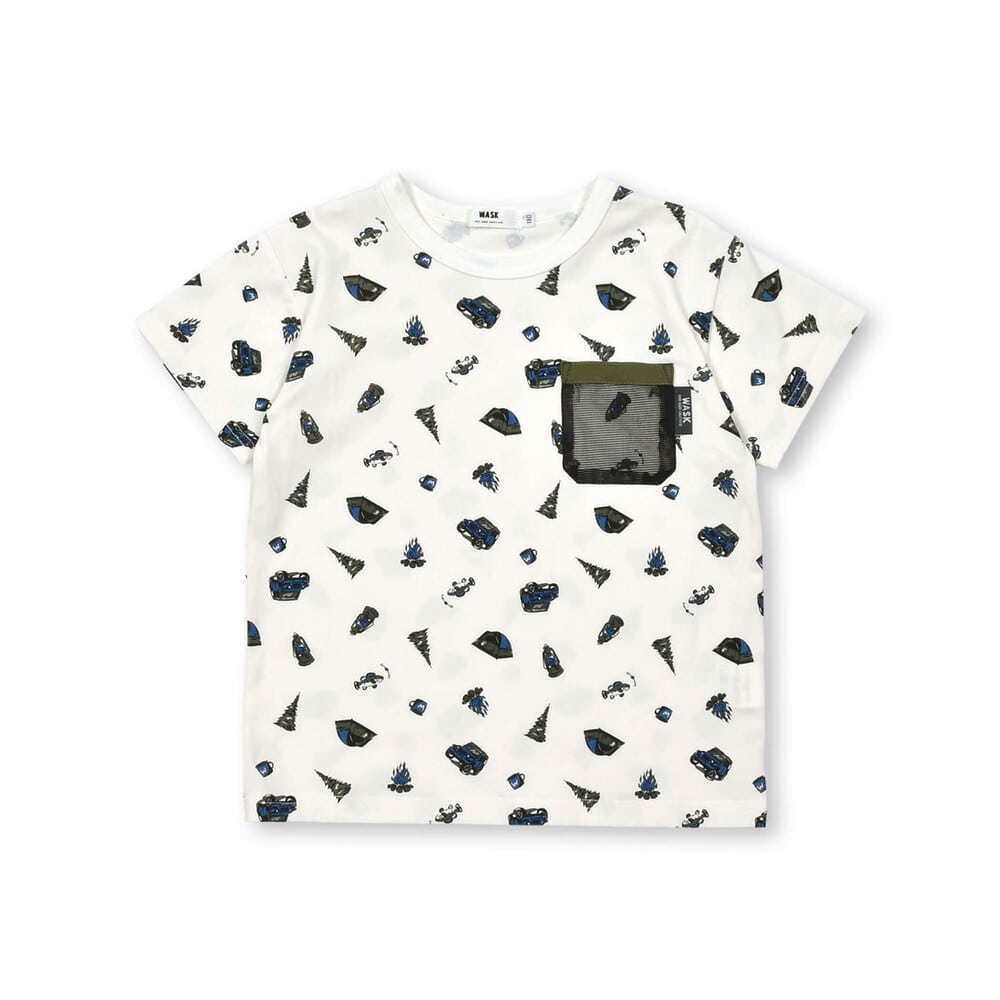 【速乾】キャンプギア総柄メッシュポケット付き天竺Tシャツ