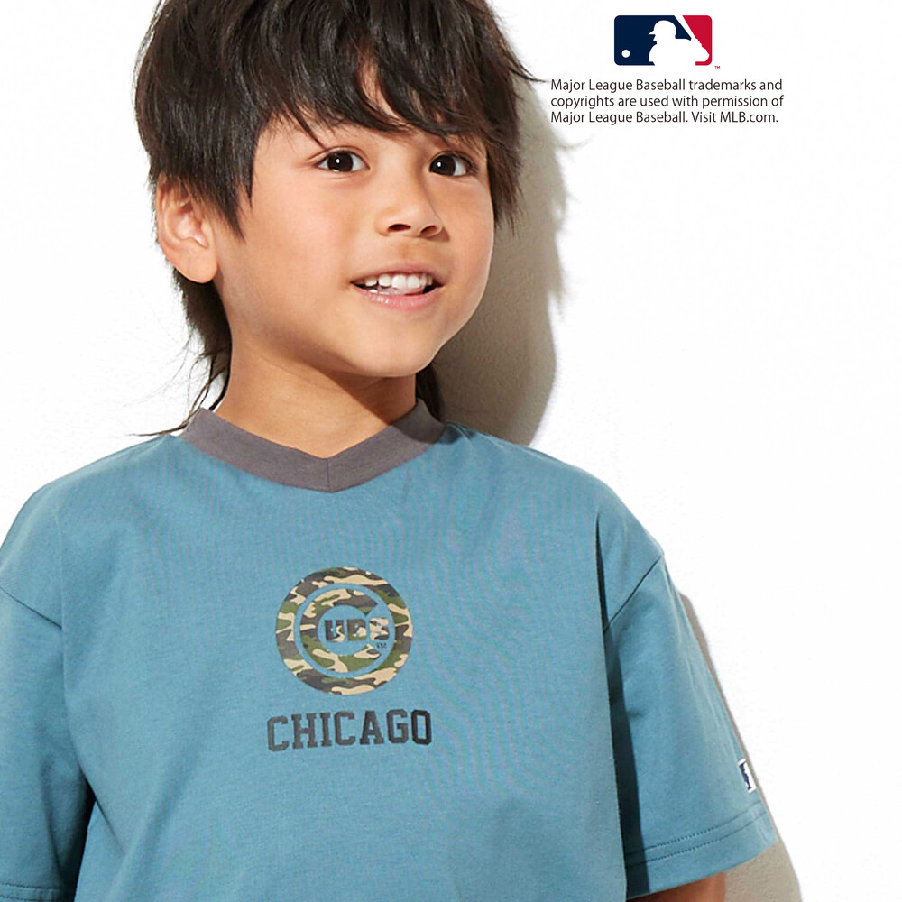 【MLB】 モチーフ VネックTシャツ(100~160cm) グレー 100cm