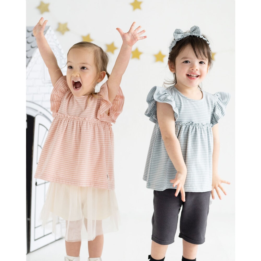 お揃い 】 肩 フリル ニハイ ボーダー Ａライン Ｔシャツ (80~110cm)(80cm ブルー系): トップス【女の子・男の子の子ども服と言えば】【  お揃い 】 肩 フリル ニハイ ボーダー Ａライン Ｔシャツ (80~110cm)(80cm ブルー系): トップス【女の子・男の子の子ども服と言えば  ...