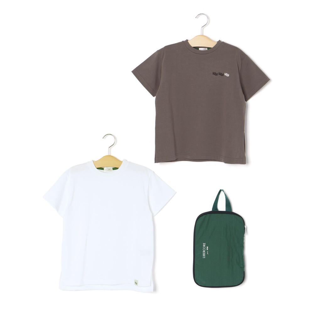 【トラベルポーチ付き】天竺スリット入りTシャツ2枚セット親子お揃い(110~140cm) グレー M(110~125cm)