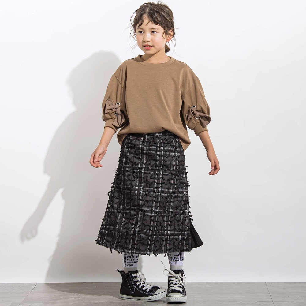 チュールリボンモチーフサイドプリーツスカート 親子お揃い(110~140cm) ブラック M(110~125cm)