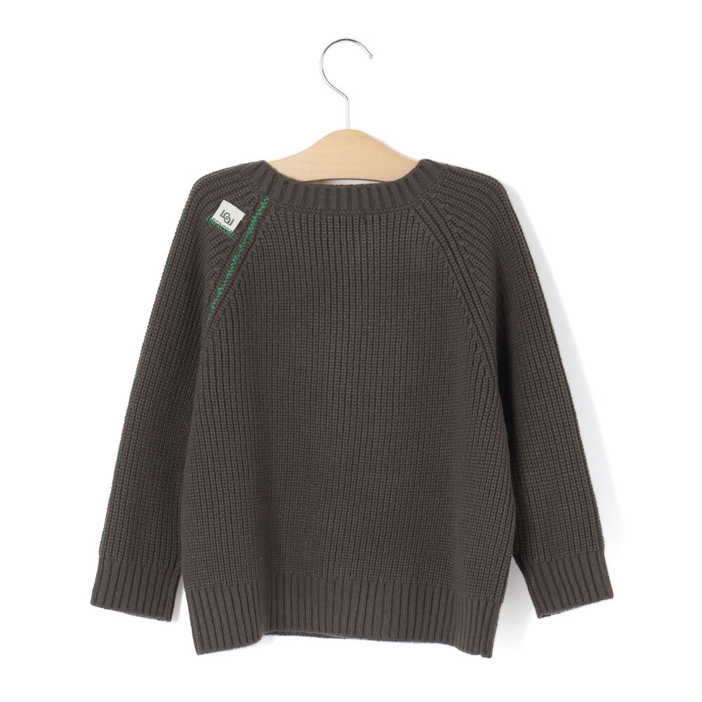 片畦編みロゴ入りセーター親子お揃い(95~140cm) グレー S(95-110cm)