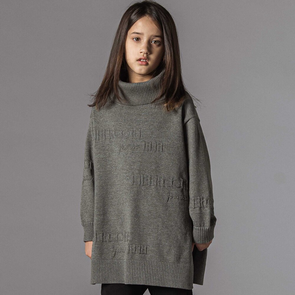 ロゴジャガードタートルネックロングセーター親子お揃い(95~140cm) グレー S(95-110cm)