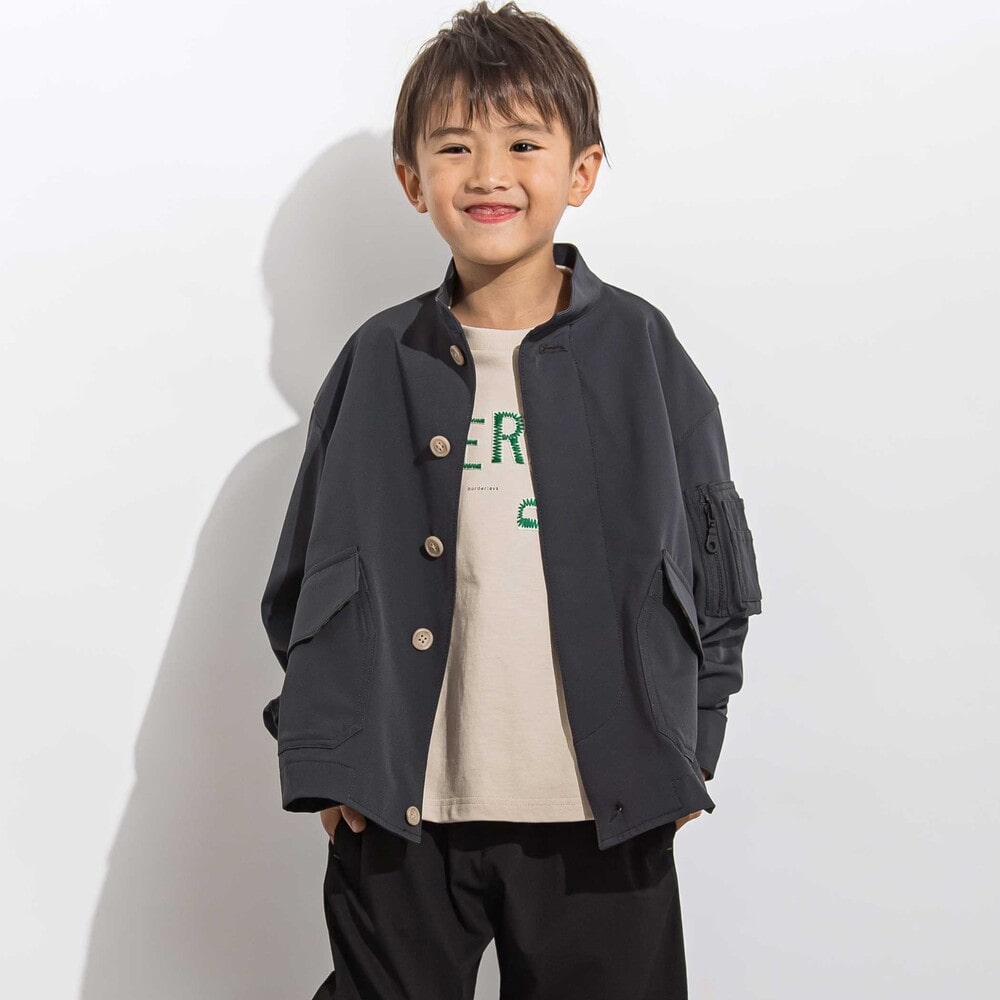 ジグザグステッチレタリングロゴ天竺長袖Tシャツ 親子お揃い(110~140cm) グレー M(110~125cm)