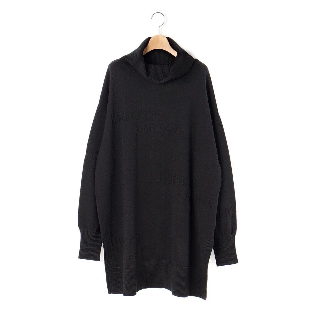 ロゴジャガードタートルネックロングセーター大人親子お揃い(145~175cm) ブラック M(145-160cm)