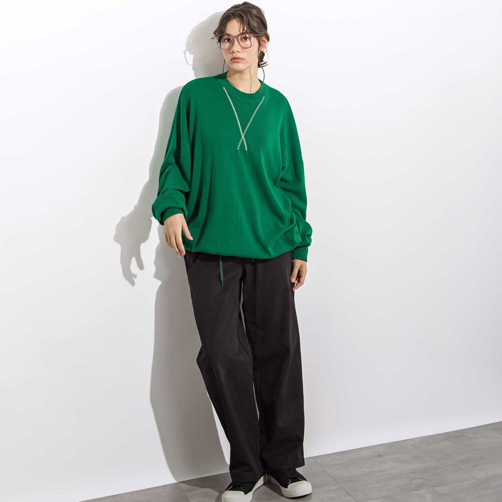 強撚糸スウェット風カラーニットプルオーバー親子お揃い 大人(140~175cm) オレンジ M(150~160cm)