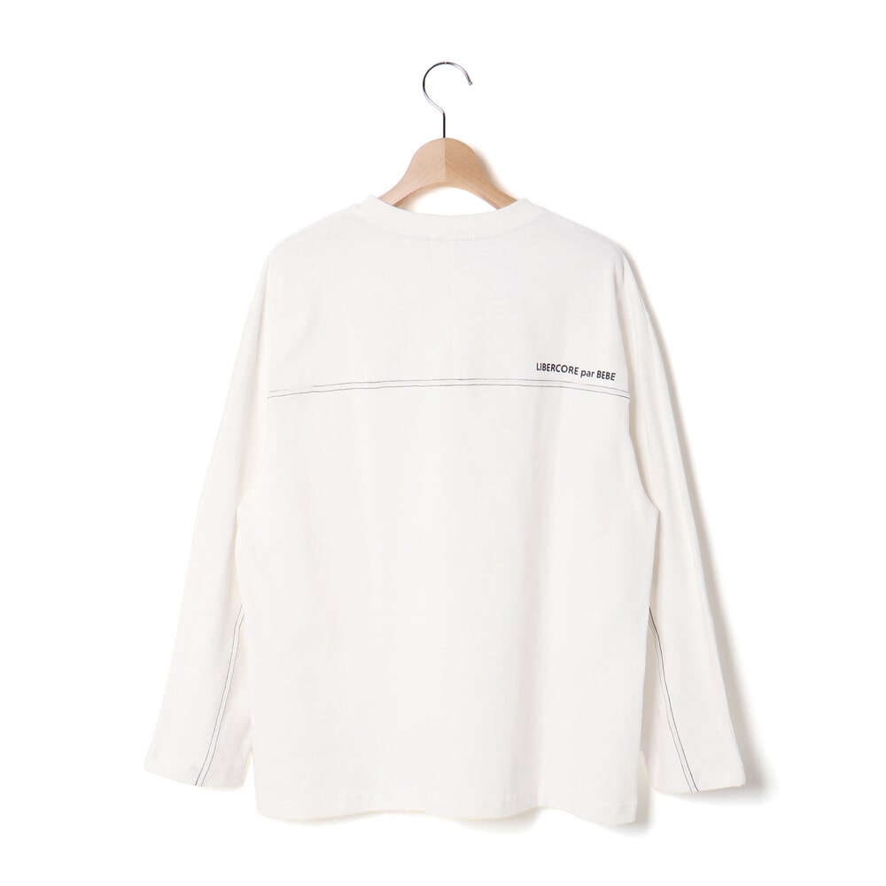 ヘビーオンスカラーステッチ切り替え天竺長袖Tシャツ 親子お揃い 大人(140~175cm) ホワイト S(140~150cm)