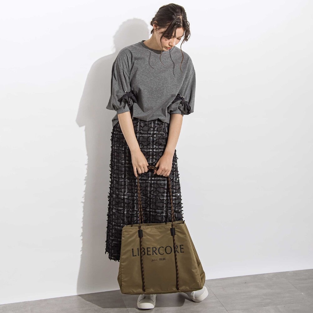 BIGリボンモチーフバルーンスリーブ天竺6分袖Tシャツ 親子お揃い 大人(140~160cm) ブラウン M(150~160cm)
