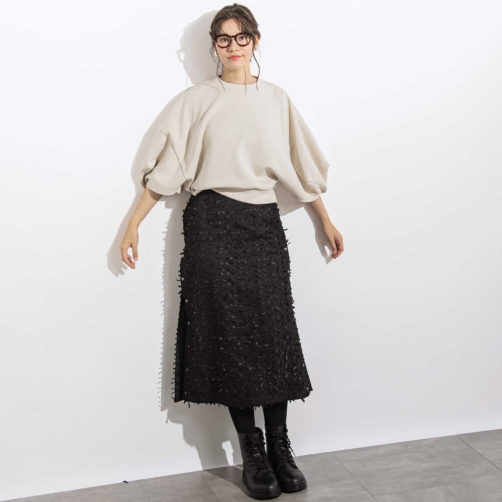ダンボールニットバタフライスリーブプルオーバー 親子お揃い 大人(140~160cm) ブラック S(140~150cm)