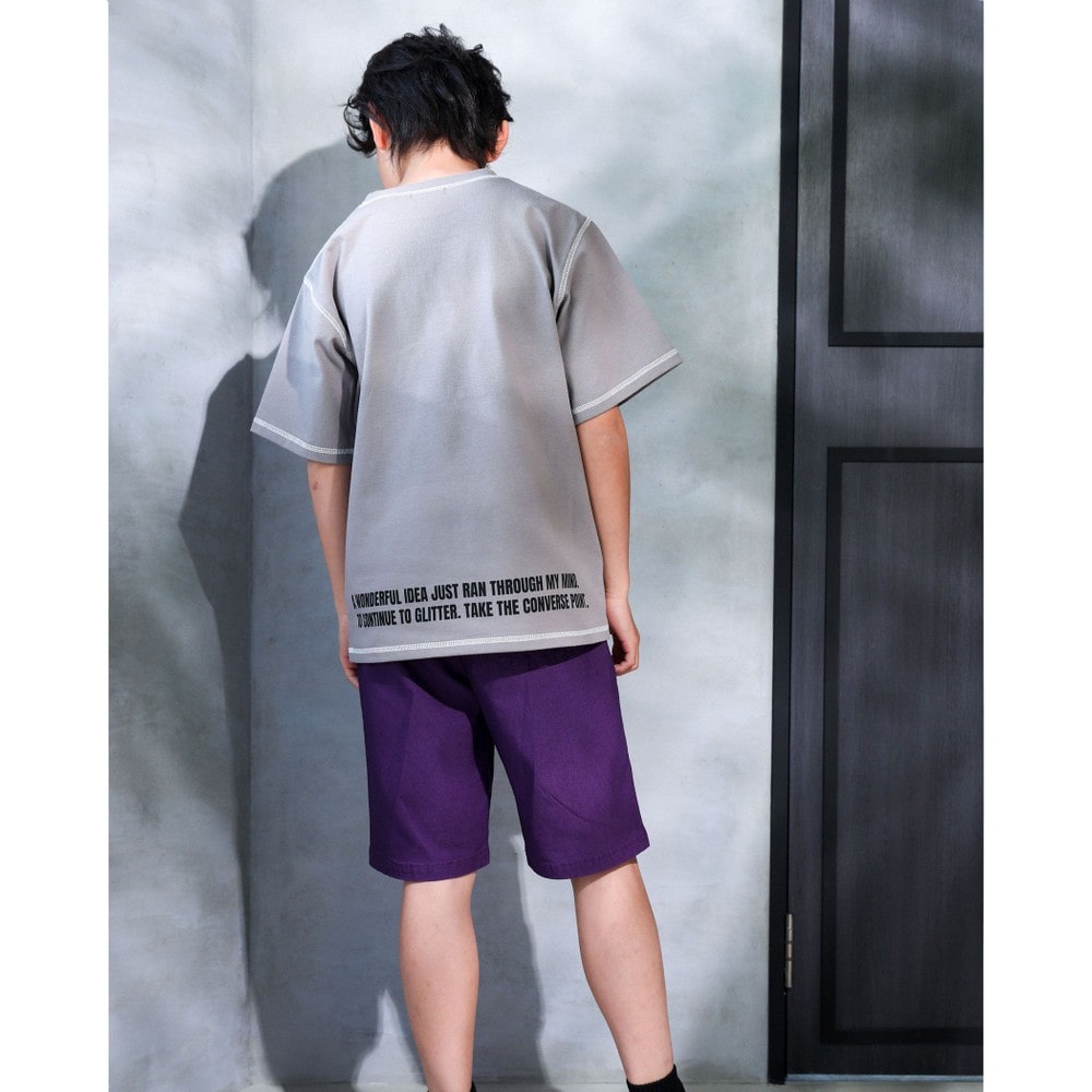 ワッペン デザイン ストレッチ パンツ(120~160cm) パープル 160cm