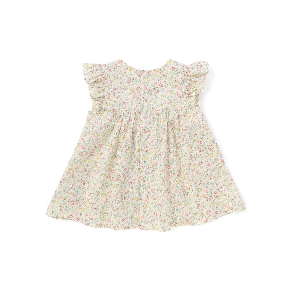 【お揃い】フリル袖 小花柄ワンピース+ブルマ 2点セットベビー(70~90cm) イエロー系 S