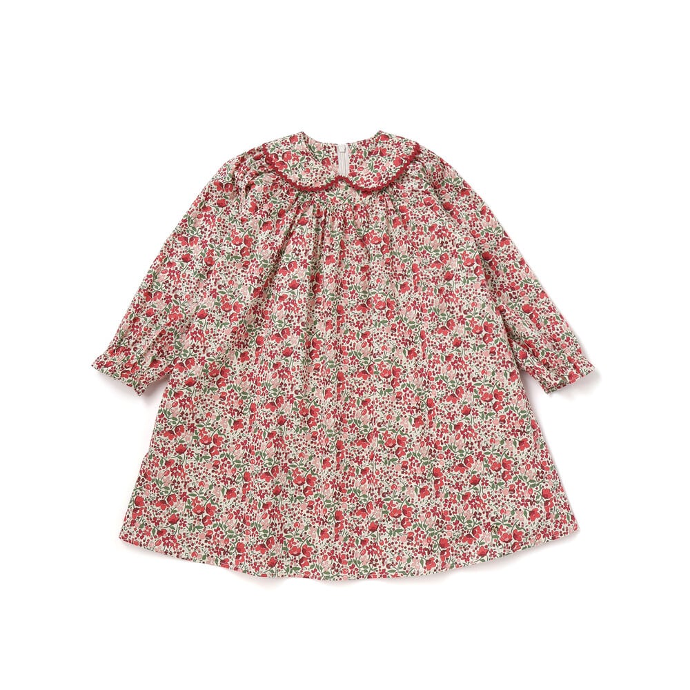 【日本製】リバティタナローン(Coward)花柄ワンピース(90~140cm) レッド系 100cm