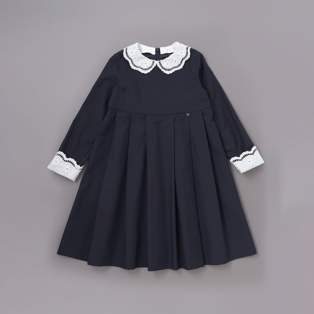 サイロコンパクトツイルレース襟袖ワンピース(110~130cm) ネイビー 110cm
